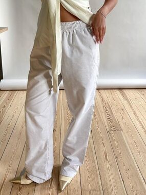 Djerf Avenue Beige Striped Breezy Wide-Leg Pants